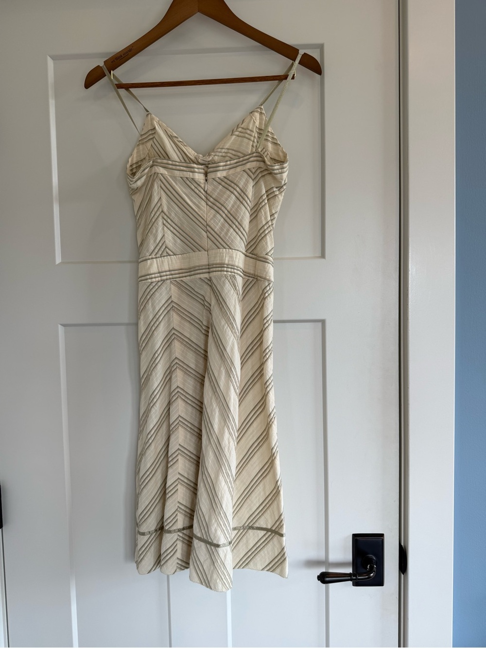 GG/5 Striped Cream Midi Dress with Tie-Front Spaghetti Straps Small - Picture 3 of 10